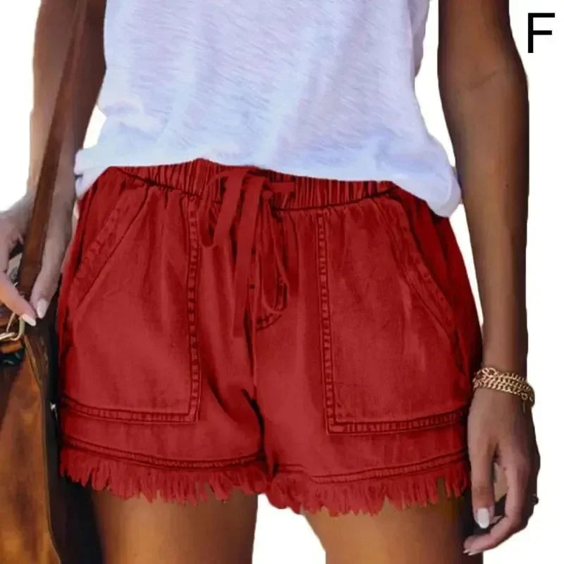 2023 New High Waist Elastic Waist Casual High Waist Slim Shorts Jeans Summer Women'S Loose Straight Shorts Women Clothing