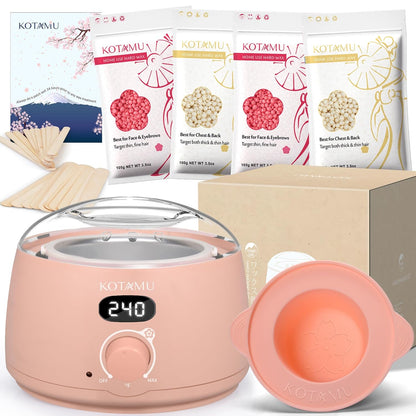 Wax Kit Pink Digital Hair Removal Waxing Kit for Women & Men Hot Wax Warmer Pot for Face, Eyebrow, Body, Brazilian, Bikini, Sensitive Skin Wax Machine with 25 Accessories for Home Salon