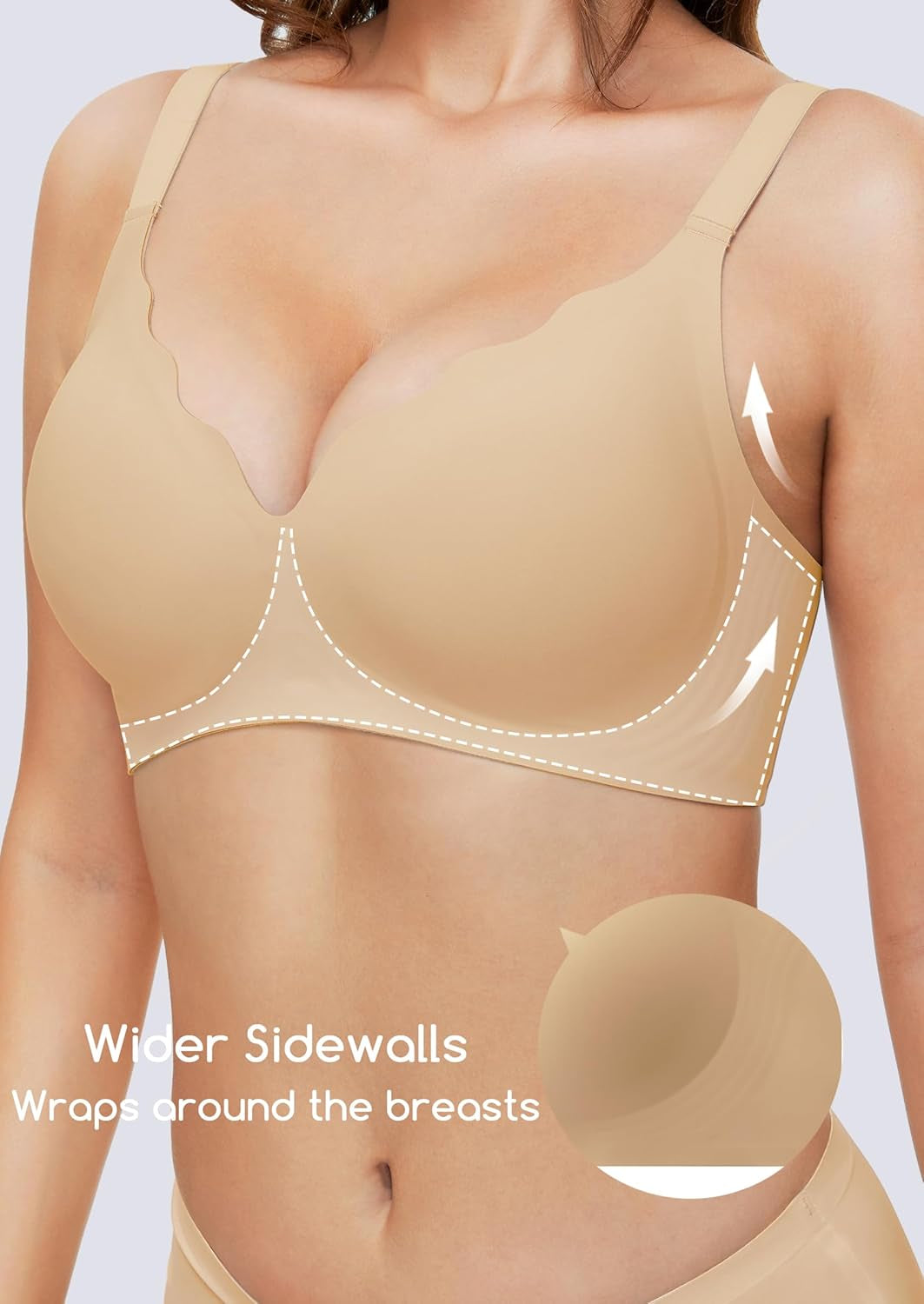 Seamless Wireless Women's Sleep Bras with Scalloped Deep V Design - Comfortable Everyday Bralettes Without Underwire