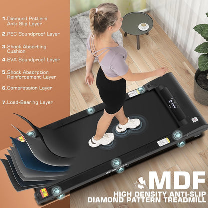 Under Desk Treadmill - 300 lb Capacity, 2.5 HP Portable 2-in-1 Walking Pad with Remote Control, Compact Design for Home Office and Gym Use, Features LED Display