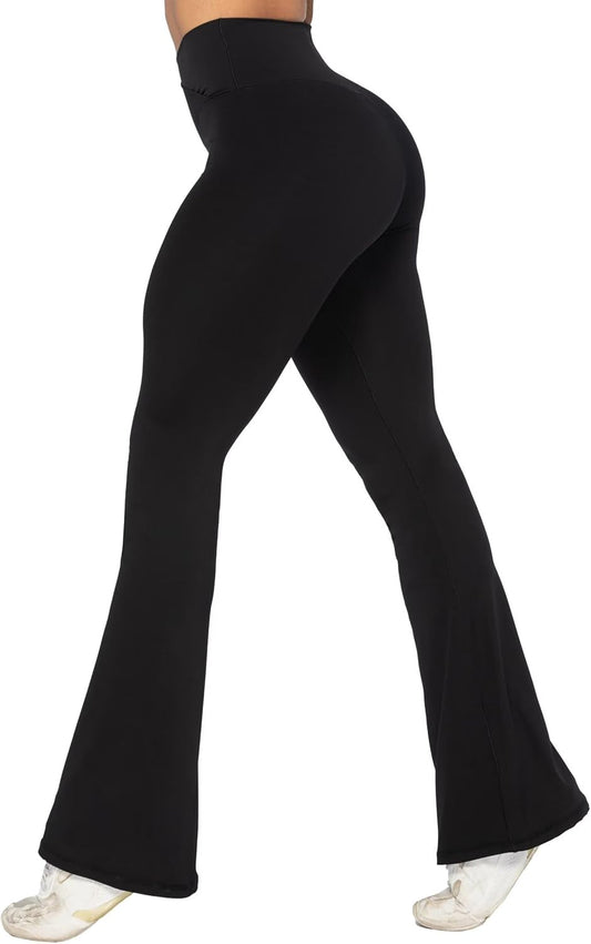 Women's Flare Leggings with Tummy Control and Crossover Waist Design