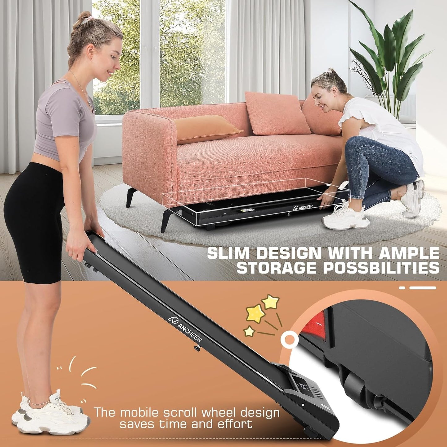 Under Desk Treadmill - 300 lb Capacity, 2.5 HP Portable 2-in-1 Walking Pad with Remote Control, Compact Design for Home Office and Gym Use, Features LED Display