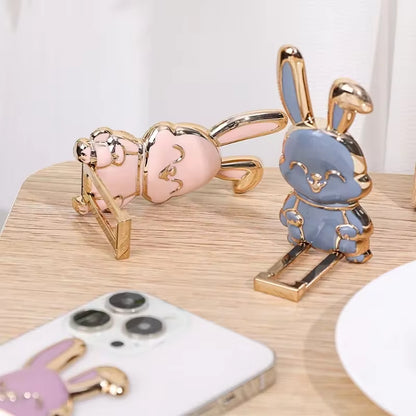 Finger Ring Phone Holder Desktop Ultra-Thin Cartoon Rabbit Phone Stand Foldable Buckle Adhesive Pull Rod Support Frame