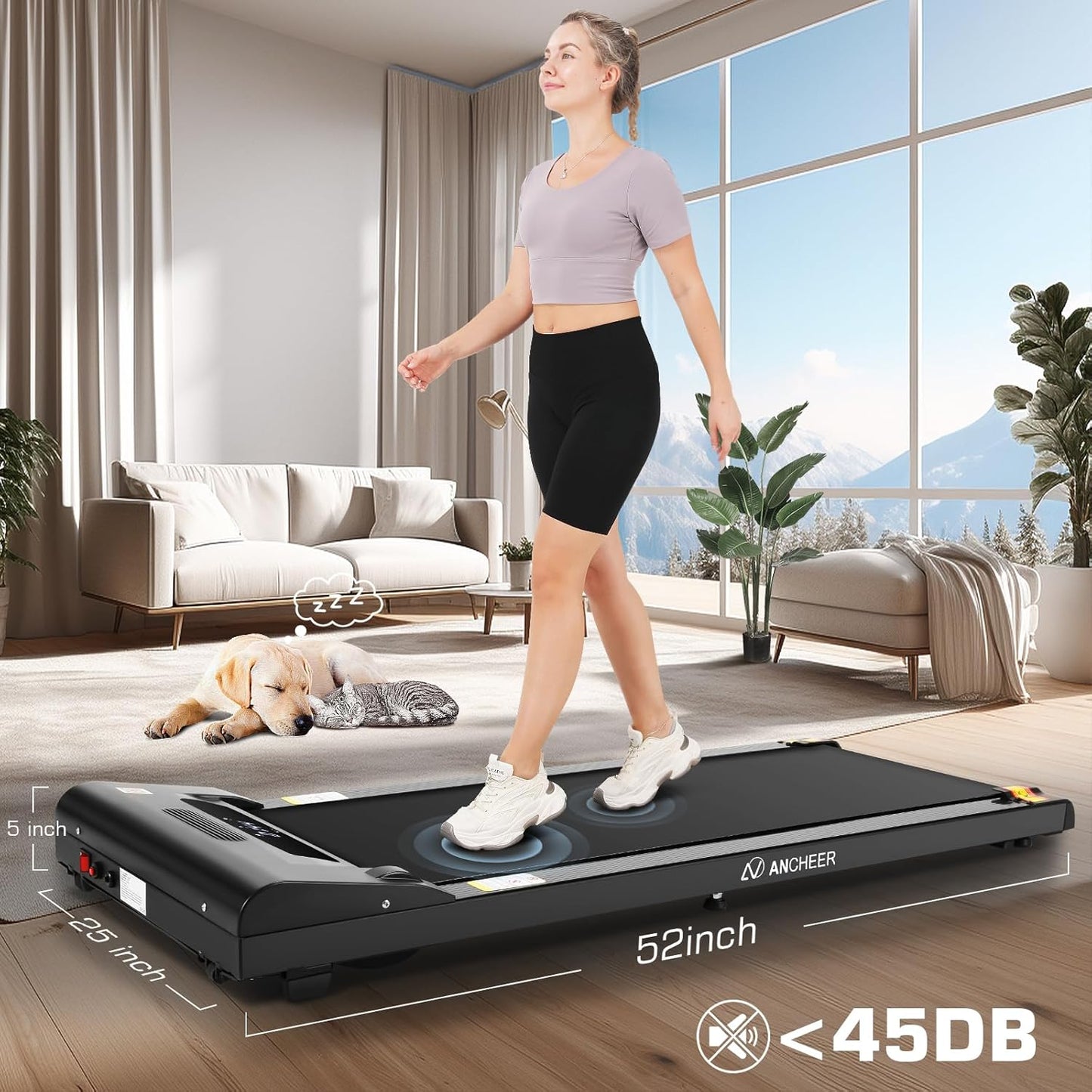 Under Desk Treadmill - 300 lb Capacity, 2.5 HP Portable 2-in-1 Walking Pad with Remote Control, Compact Design for Home Office and Gym Use, Features LED Display